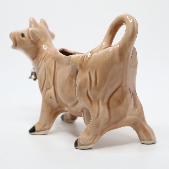 Vintage Kenmar Brown Cow w/ Brass Bell  Farmhouse Kitsch MCM Japan Ceramic Jug - Picture 5 of 10